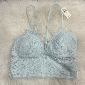 NWT Aerie Women's Size Small Blue Floral Lace Bralette Padded Adjustable